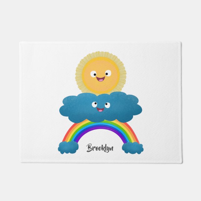 Cute happy sun cloud rainbow cartoon doormat (Front)