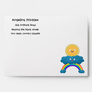 Cute happy sun cloud rainbow cartoon envelope