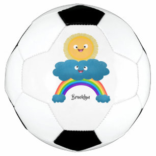Cute happy sun cloud rainbow cartoon football
