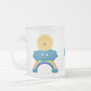 Cute happy sun cloud rainbow cartoon frosted glass coffee mug