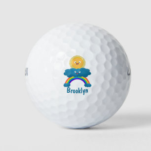 Cute happy sun cloud rainbow cartoon golf balls