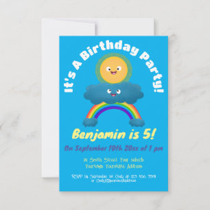 Cute happy sun cloud rainbow cartoon invitation