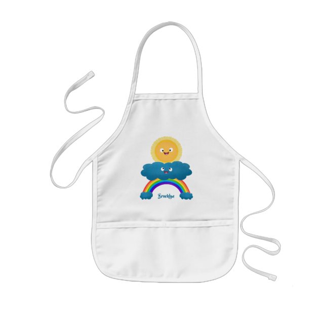 Cute happy sun cloud rainbow cartoon kids apron (Front)