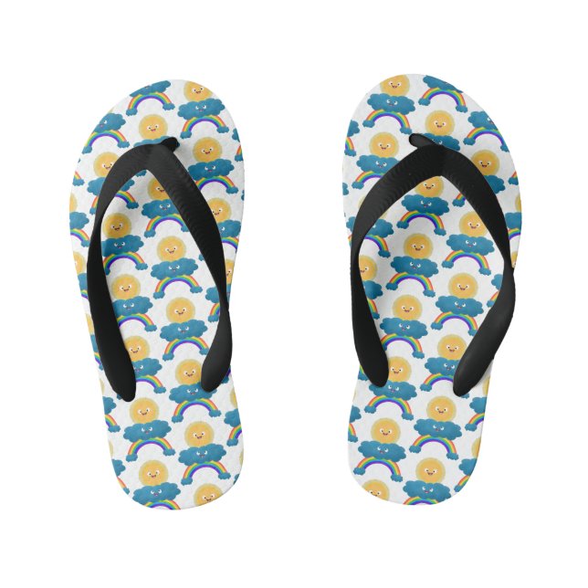 Cute happy sun cloud rainbow cartoon kid's flip flops (Footbed)