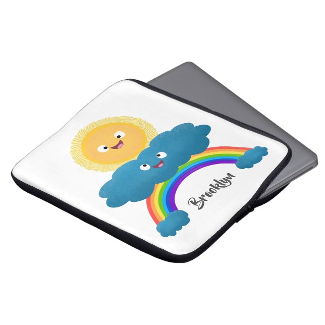 Cute happy sun cloud rainbow cartoon laptop sleeve (Front Top)