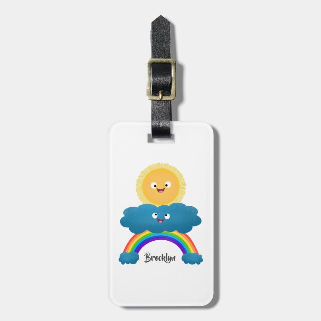 Cute happy sun cloud rainbow cartoon luggage tag (Front Vertical)