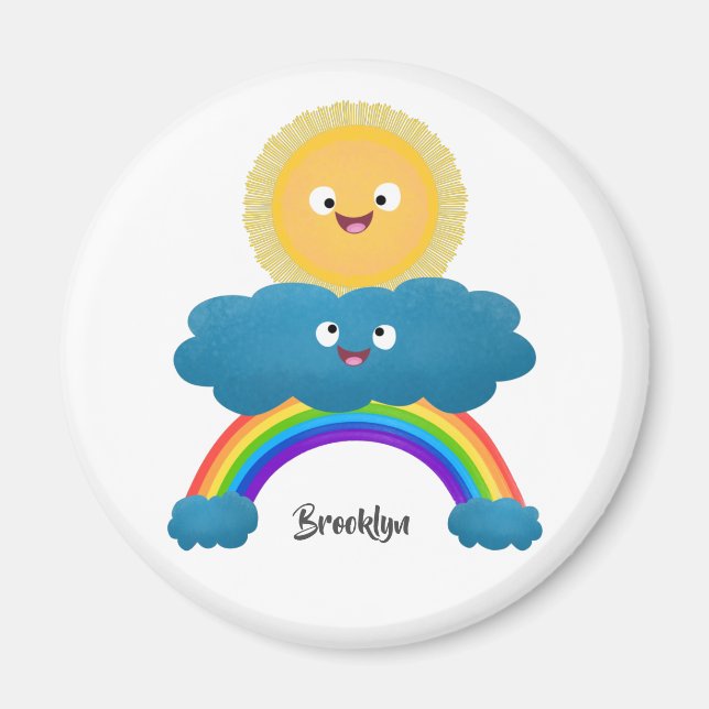 Cute happy sun cloud rainbow cartoon magnet (Front)