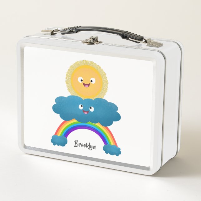 Cute happy sun cloud rainbow cartoon metal lunch box (Front)