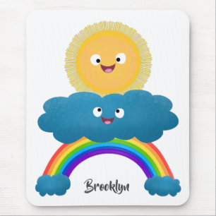 Cute happy sun cloud rainbow cartoon mouse mat