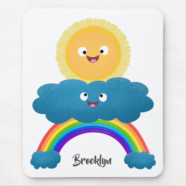 Cute happy sun cloud rainbow cartoon mouse mat (Front)