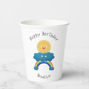 Cute happy sun cloud rainbow cartoon paper cups