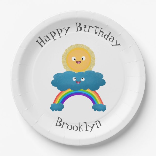 Cute happy sun cloud rainbow cartoon paper plate (Front)