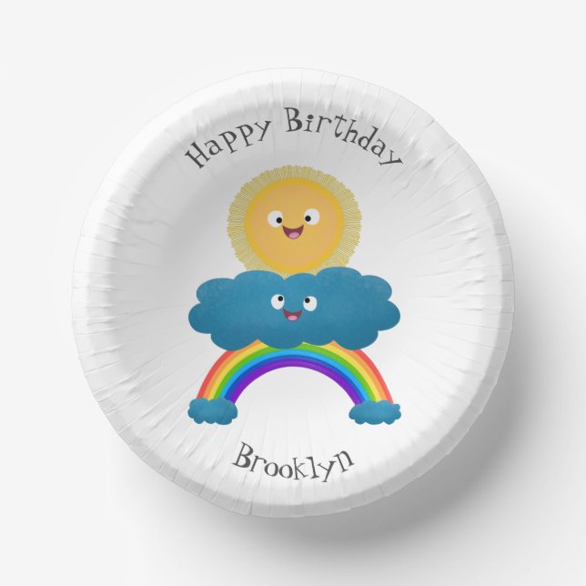 Cute happy sun cloud rainbow cartoon paper plate (Front)