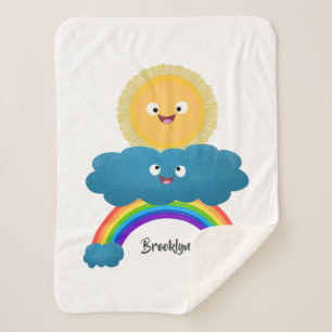 Cute happy sun cloud rainbow cartoon sherpa blanket