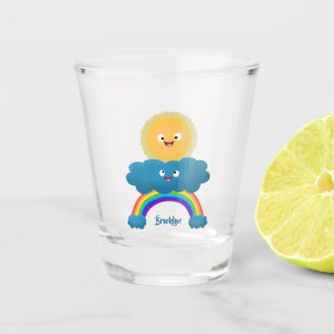 Cute happy sun cloud rainbow cartoon shot glass