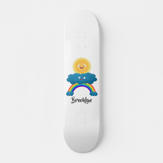 Cute happy sun cloud rainbow cartoon skateboard (Front)