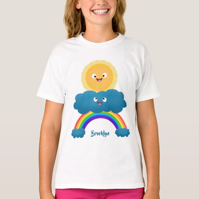 Cute happy sun cloud rainbow cartoon T-Shirt (Front)
