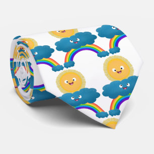 Cute happy sun cloud rainbow cartoon tie