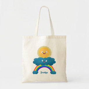 Cute happy sun cloud rainbow cartoon tote bag