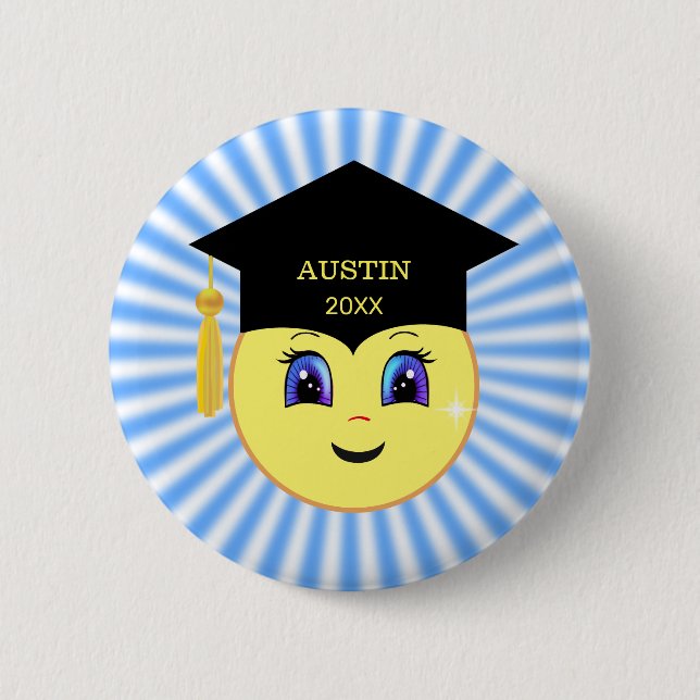 Cute Happy Sun Face Graduation 6 Cm Round Badge (Front)