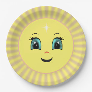 Cute Happy Sun Face & Rays Paper Plate