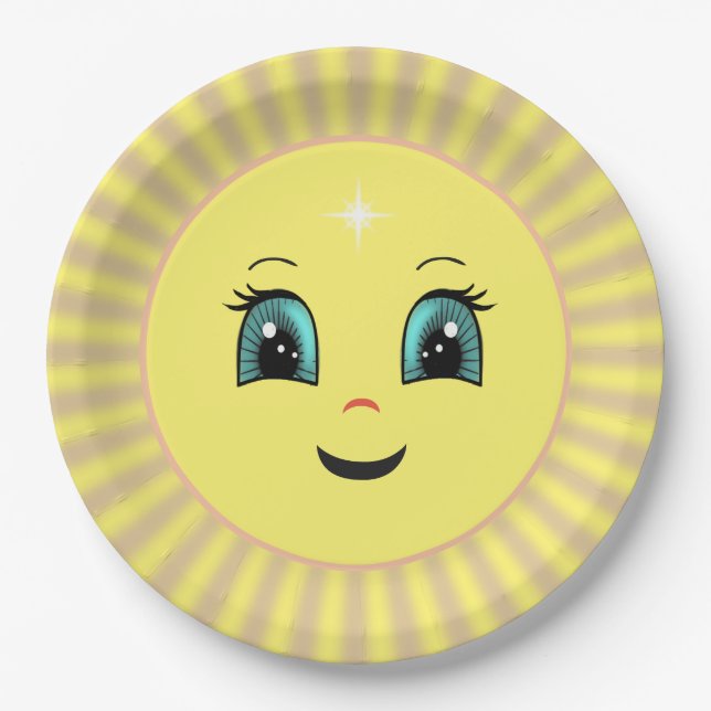 Cute Happy Sun Face &  Rays Paper Plate (Front)