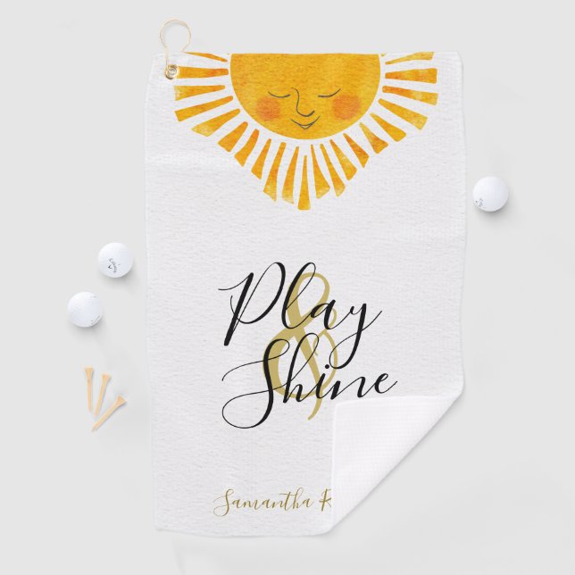 Cute Happy Sun Name Monogram Golf Towel (InSitu)