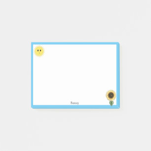 Cute Happy Sun, Sunflower & Light Blue Frame Post-it Notes