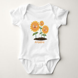 Cute happy sunflowers smiling cartoon illustration baby bodysuit