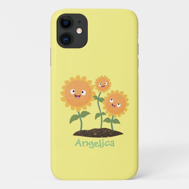 Cute happy sunflowers smiling cartoon illustration Case-Mate iPhone case (Back)