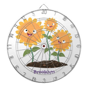 Cute happy sunflowers smiling cartoon illustration dartboard