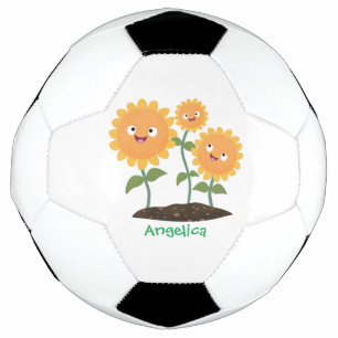 Cute happy sunflowers smiling cartoon illustration football