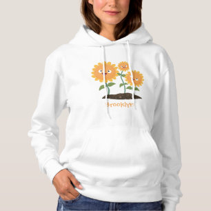 Cute happy sunflowers smiling cartoon illustration hoodie