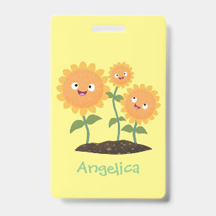 Cute happy sunflowers smiling cartoon illustration ID badge