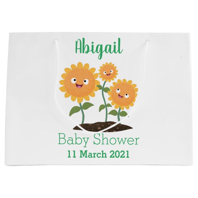 Cute happy sunflowers smiling cartoon illustration large gift bag (Front)