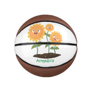 Cute happy sunflowers smiling cartoon illustration mini basketball