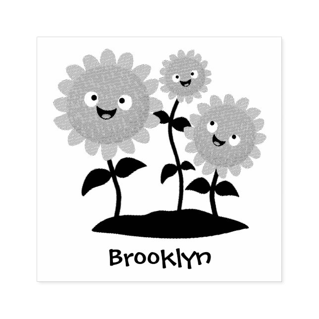 Cute happy sunflowers smiling cartoon illustration rubber stamp (Imprint)
