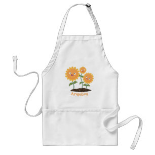 Cute happy sunflowers smiling cartoon illustration standard apron