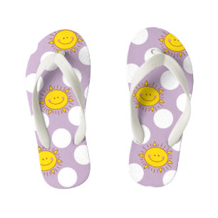 Cute Happy Sunshine And Polka Dot Pattern Kid's Flip Flops