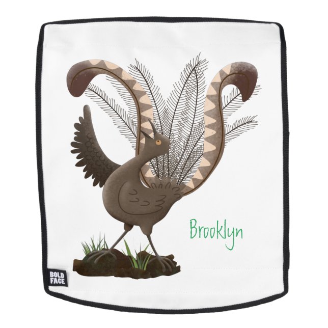 Cute happy superb lyrebird cartoon illustration backpack (Removable Face)