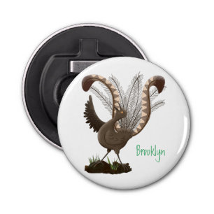 Cute happy superb lyrebird cartoon illustration bottle opener