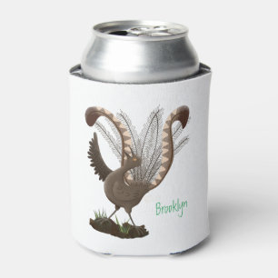 Cute happy superb lyrebird cartoon illustration can cooler