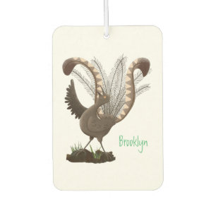 Cute happy superb lyrebird cartoon illustration car air freshener