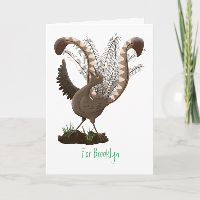 Cute happy superb lyrebird cartoon illustration  card (Front)