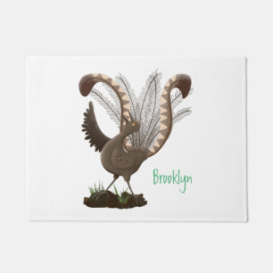 Cute happy superb lyrebird cartoon illustration doormat