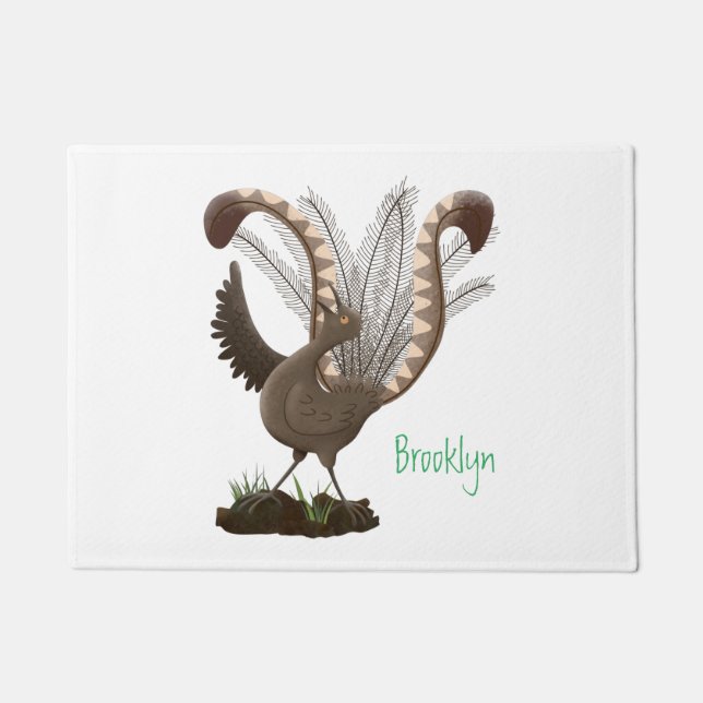 Cute happy superb lyrebird cartoon illustration doormat (Front)