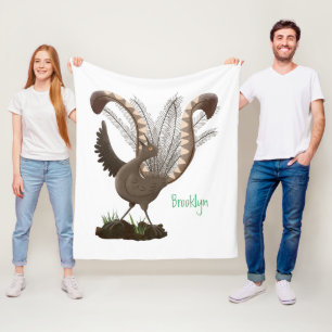 Cute happy superb lyrebird cartoon illustration fleece blanket