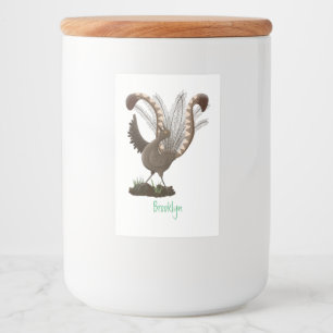 Cute happy superb lyrebird cartoon illustration food label
