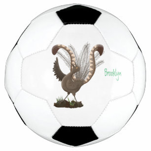 Cute happy superb lyrebird cartoon illustration football
