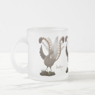 Cute happy superb lyrebird cartoon illustration  frosted glass coffee mug